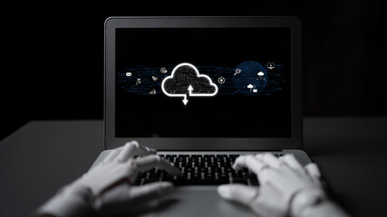 Poster - AI artificial intelligence optimizes cloud infrastructure with virtual assistants and intelligent automation, improving scalability, security, and digital business continuity. Latch