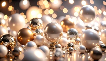 Golden and pearl orbs in bokeh