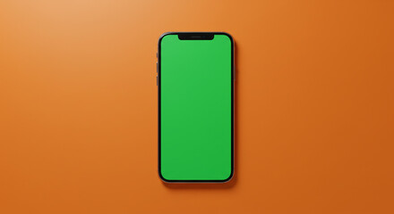 Poster - Isolated smartphone with a green screen on an orange background for application mockups and presentations