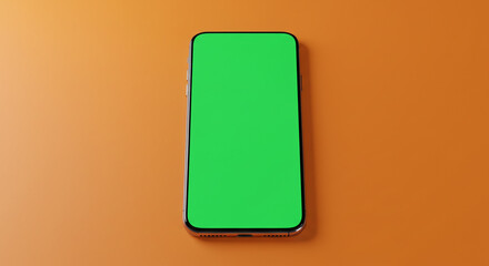 Poster - A smartphone with a green screen is placed on an orange surface in a vertical composition shot
