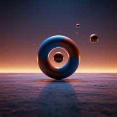 Poster - Abstract Geometric Composition: A minimalist and modern abstract design features a central ring form and smaller spheres with a soft, gradient background.