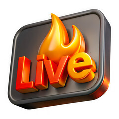 Leinwandbilder - Fiery live broadcast icon with glowing flames and bold text isolated on transparent background