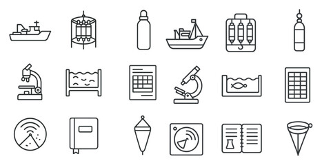 Poster - Collection of various objects and symbols, including a book, a bottle, a boat, a fish, a cup, a pen, a ruler, a calculator, a computer mouse, a cell phone, a computer keyboard, a computer mouse, a