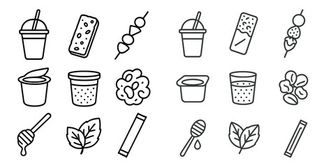 Poster - Set of food items are shown in a white background. The food items include a cup of ice cream, a cup of yogurt, a cup of juice, a cup of milk, a cup of tea, a cup of coffee