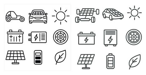 Poster - Collection of car icons and symbols, including a car, a battery, and a tire. The icons are arranged in a grid, with some overlapping each other. Scene is one of technology and innovation