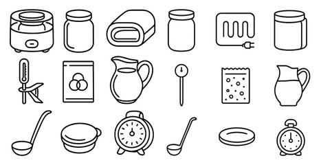 Aufkleber - Collection of kitchen utensils and appliances, including a clock, a spoon, and a bowl