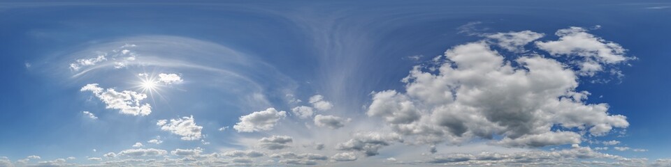 Wall Mural - seamless cloudy blue sky hdri panorama 360 degrees angle view with zenith and beautiful clouds for u