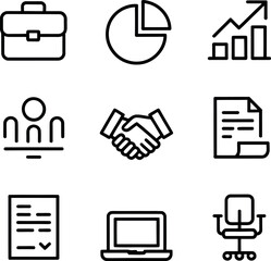 Fototapete - Collection of Business and Office Related Icons in a Simple Outline Style Representing Work Finance and Professionalism in a Clean Design