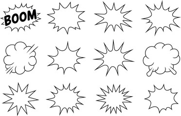 Poster - Collection of Comic Speech Bubbles and Explosion Shapes in Black and White Perfect for Adding a Dynamic Effect to Your Designs