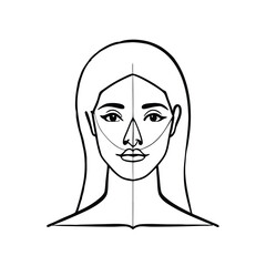 Poster - Abstract minimalist line art portrait of a woman s face showcasing elegant simplicity and modern artistic expression in a clean graphic style