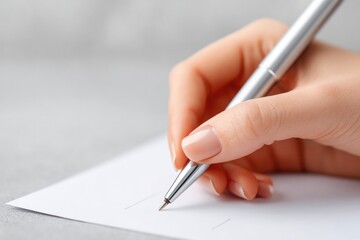 Poster - left-handed person writing in clean and minimalistic image their hand seen in elegant focus