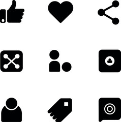 Poster - Social Media Engagement Icons Set in Black Silhouette Style for Digital Marketing and Online Interaction Platforms