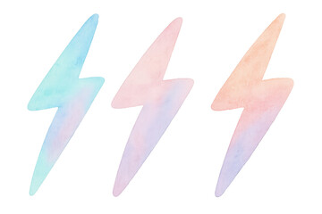 Poster - Three colorful watercolor lightning bolts creating a vibrant and energetic design on a transparent background