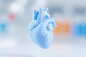 Poster - close-up of hands holding 3d-printed anatomical heart model in surgical workshop