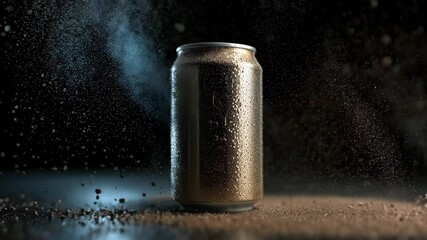 Poster - Aluminum can with moisture droplets in dynamic splash environment
