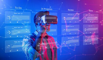 Poster - Explore the intersection of virtual reality and project management concepts, enhancing business processes through innovative agile methodologies and efficient teamwork strategies. XDMCP