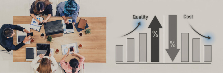 Poster - Increase quality and reduce cost represent quality, cost, and performance optimization for business strategy and resource efficiency Vouch
