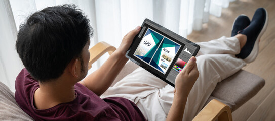 Fototapete - Graphic designer software for modern design of web page and commercial ads showing on the computer screen