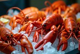 vibrant lobster crab ice fresh seafood display gourmet feast culinary delicacy brilliant colors crustaceans freshness chilled gourmet, restaurant, dining, ocean
