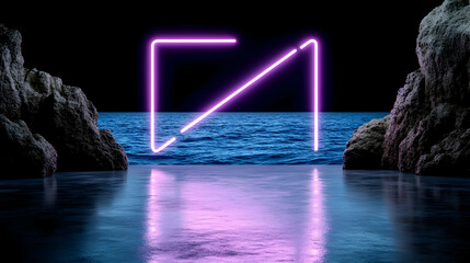 Poster - A vibrant, neon circular arrow glows in the dark, its colors blending seamlessly, reflecting on a glossy surface. The design suggests continuous movement and renewal