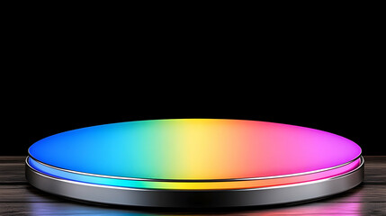Poster - A vibrant, neon circular arrow glows in the dark, its colors blending seamlessly, reflecting on a glossy surface. The design suggests continuous movement and renewal