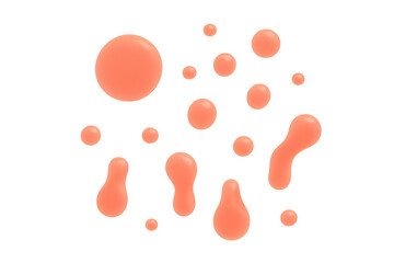 Poster - Coral pink liquid droplets cascading dynamically, varying in size, splashing against translucent surface with fluid motion