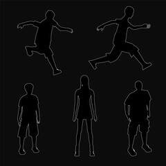 Poster - Four silhouetted people jumping in mid-air against a black background, captured in crisp vector format. The dynamic poses convey energy and movement, ideal for sports or motivational themes.