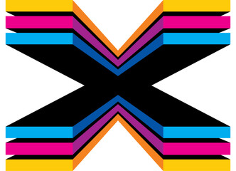 Fototapete - Letter H. Vector pattern of colored yellow, blue and purple broken lines. Striped background in retro style for advertising, covers, packaging, web design. Strict Design element.