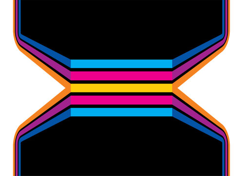 Vector pattern of colored yellow, blue and purple broken lines. Striped background in retro style for advertising, covers, packaging, web design. Strict Design Element. Place for text