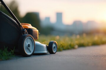 Poster - open mower deck seen from underneath resting on concrete