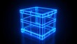 © Berkah10 - Neon blue wireframe crate on dark background