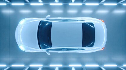 Poster - overhead view of car chassis inside automated paint booth
