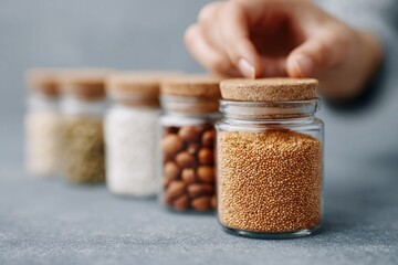 Poster - person organizing canned goods into labeled containers