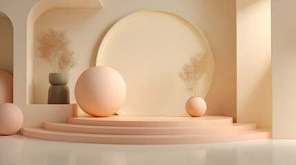Poster - 3D Rendering of Minimalist Podium Display with Arc and Lighting