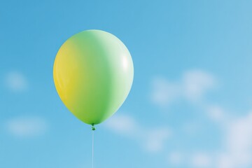 Poster - single green and yellow balloon floating in blue sky