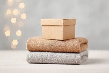 Poster - stack of folded blankets and food boxes prepared for donation