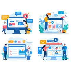 Fototapete - Digital Marketing Vector Set – People Engaged in Content Creation, SEO, and Social Media Activities.