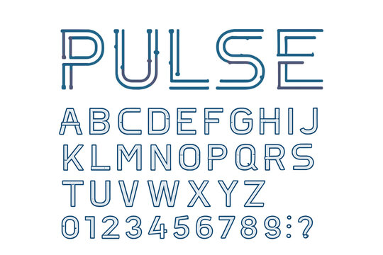 Pulse is an abstract technology and science alphabet font represented through digital space typography in a vector illustration design