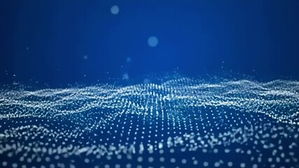 Poster - Abstract blue background with white particle waves
