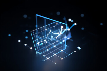 Poster - A glowing data chart with interconnected lines and points is displayed against a dark background, representing business analytics and financial growth
