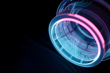 Poster - A futuristic ring glows with neon light, creating an abstract technological design that evokes innovation and virtual reality