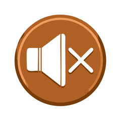 Poster - Mute Speaker Icon on Brown Wooden Button, No Audio, Shut Up, Silence