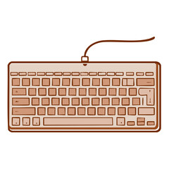 Poster - Illustration of a QWERTY Computer Keyboard with Cable Connection and Square Keys for Typing