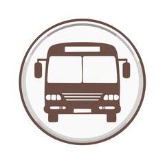 Poster - Brown bus front view inside a brown circle. Transportation icon for apps and education