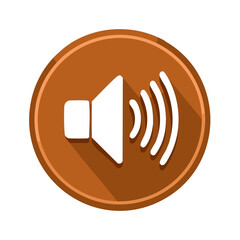Poster - Speaker icon depicting volume control in brown circle with waves emanating outwards