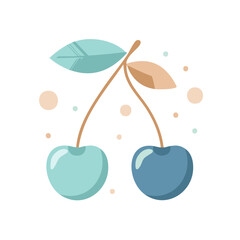 Poster - Stylized Cherry Duo with Leaves Minimalist Illustration Sweet Berries Pastel Palette Modern Design Refreshing Dessert Fruits