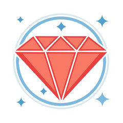 Poster - Red Diamond Illustration Surrounded by a Blue Circle with Star Accents
