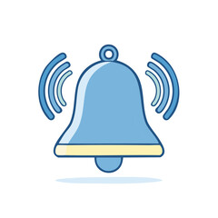 Poster - Ringing Blue Bell with Sound Waves Illustration for Notification Alert or Reminder Icon Concept