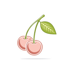 Poster - Cherries Illustration, Stylized Design, Fresh Fruit, Minimalist Graphic with Leaf