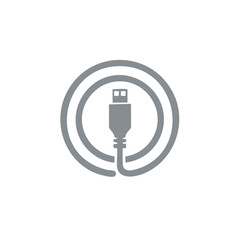Poster - Universal Serial Bus Symbol with Circular Border, Gray Computer Connection Icon